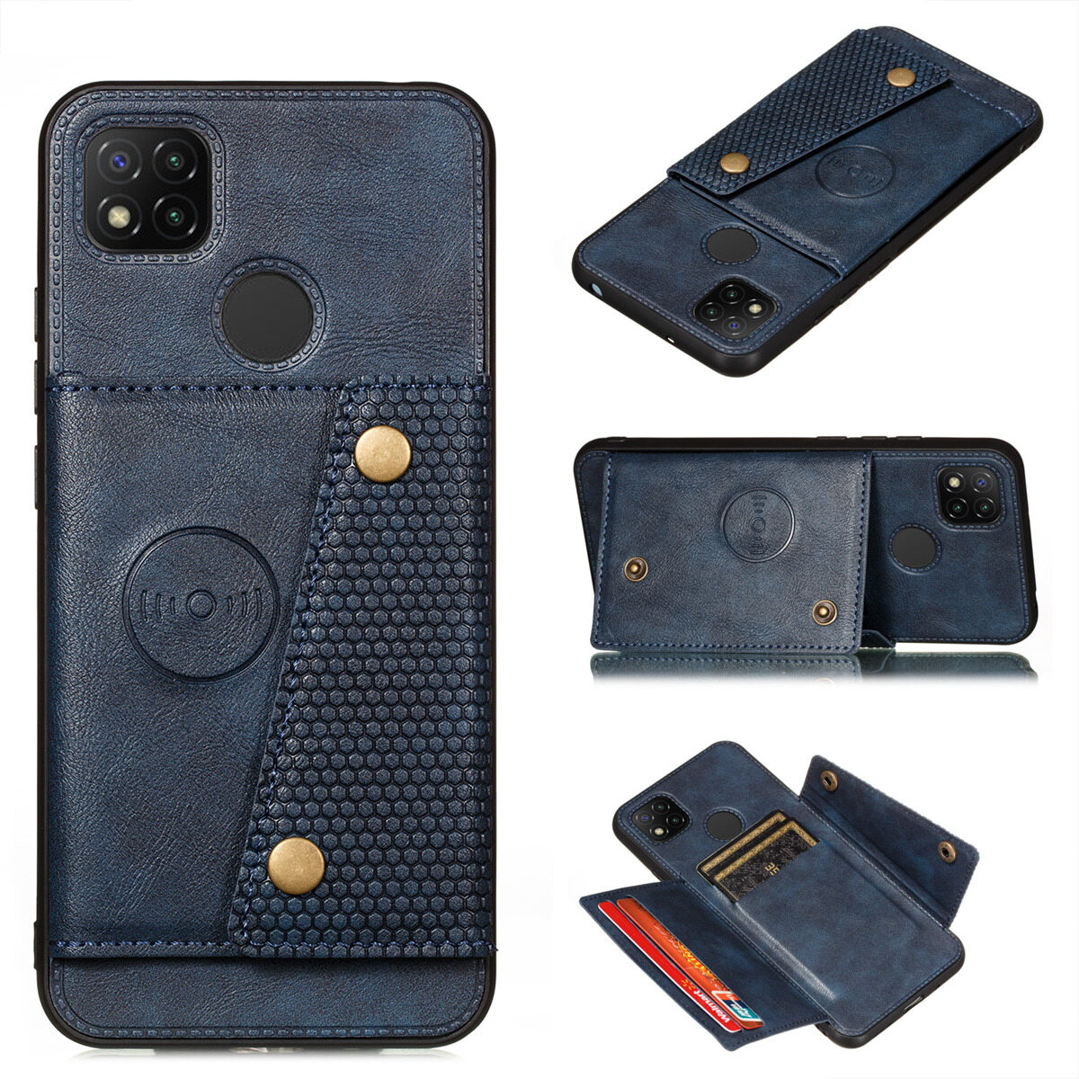 Đối với Redmi 9C da trường hợp nhiều Folio lật Bìa Wallet trở lại trường hợp vỏ, có thể làm việc với gắn trên xe hơi, ẩn thẻ tín dụng ID khe giữ, retro nút kim loại clasp, đứng hỗ trợ