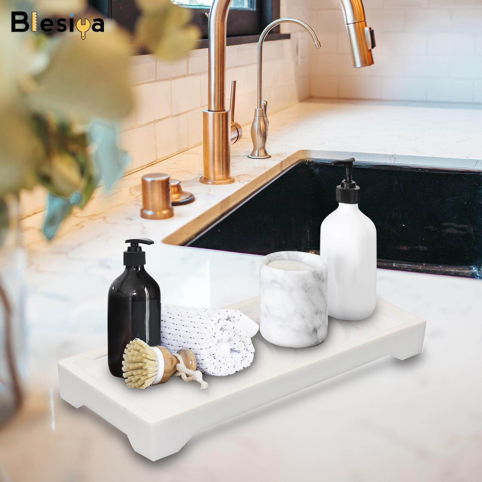 Blesiya Marble Bathroom Trays Jewelry Organizer Decorative for Dresser Candles White