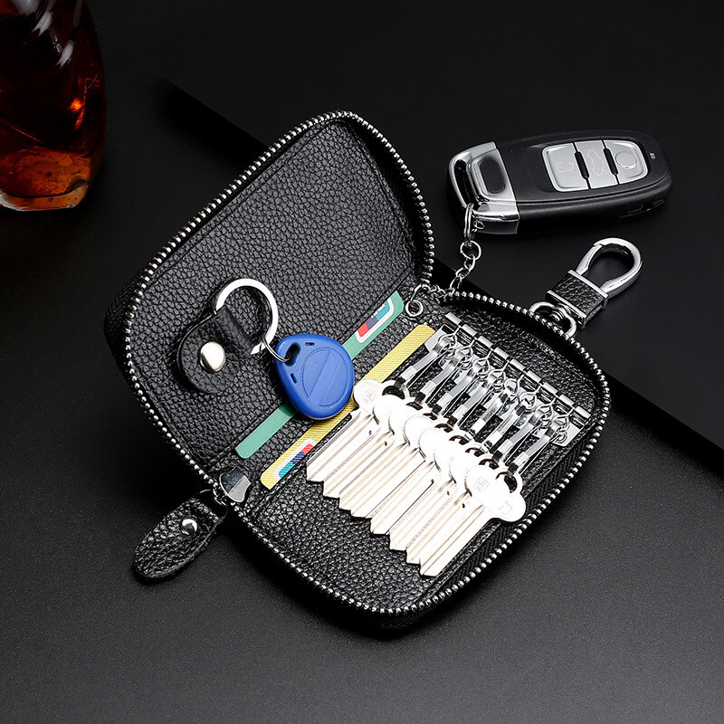 Ví Móc Khóa Da Thật Giá Đỡ Chìa Khóa Xe Đa Năng Dây Kéo Chính Organizer, Hộp Đựng Chìa Khóa Xe Thông Thường Ví Nữ