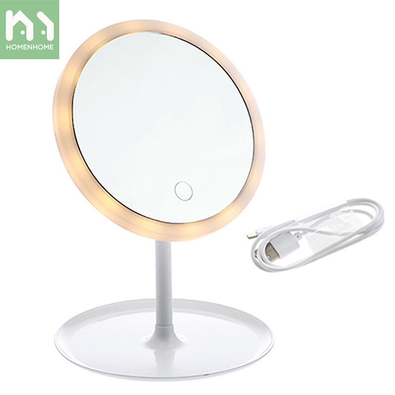 Gương trang điểm để bàn Homenhome thiết kế gấp gọn có đèn Led chiếu sáng di động có thể sạc lại bằng cáp USB - INTL