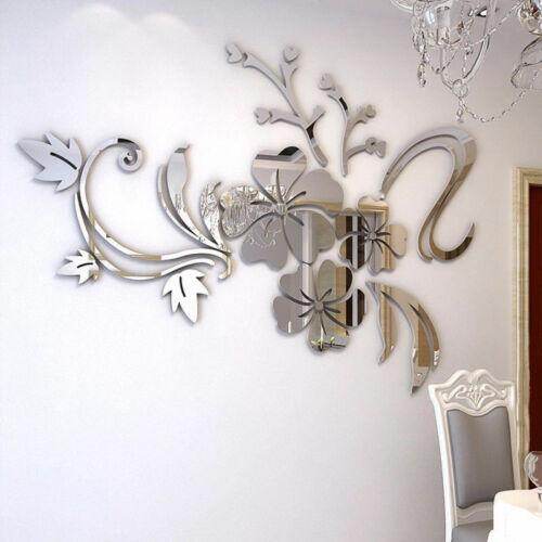 3D Mirror Exquisite Flower Wall Stickers Removable Decal DIY Art Mural Home Bedroom TV Background Decoration