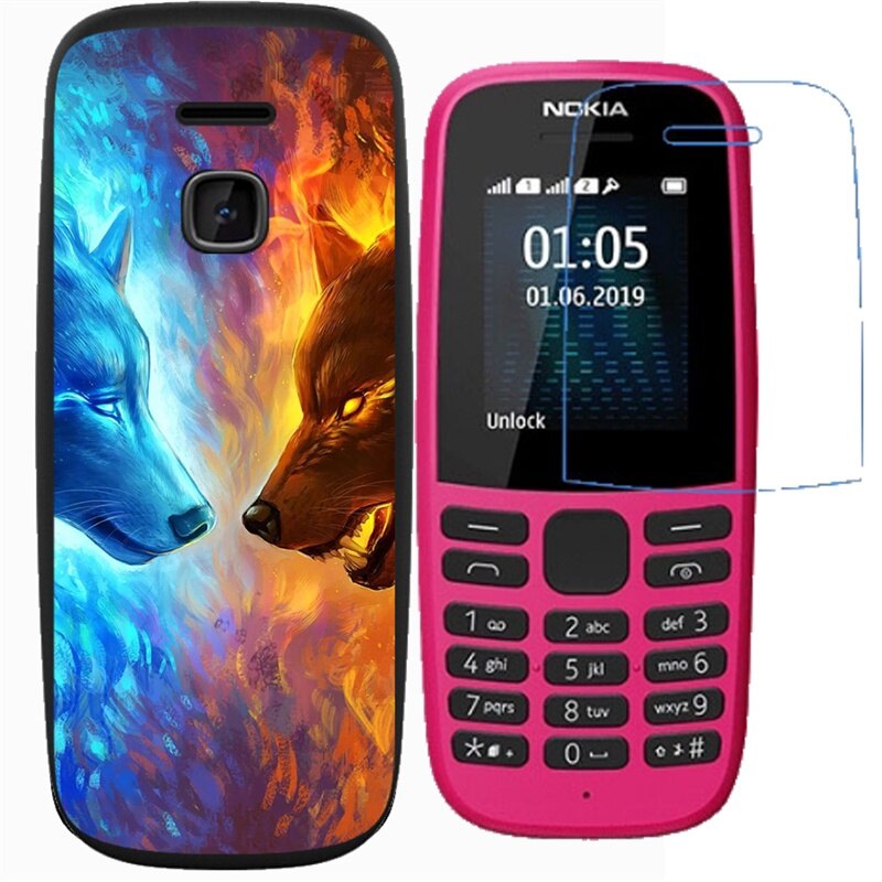 Nokia 105 2017 2019 Phone Case Creative pattern Shockproof Silicone Soft Case Cover with Explosion-proof Membrane Protective Screen Soft Film