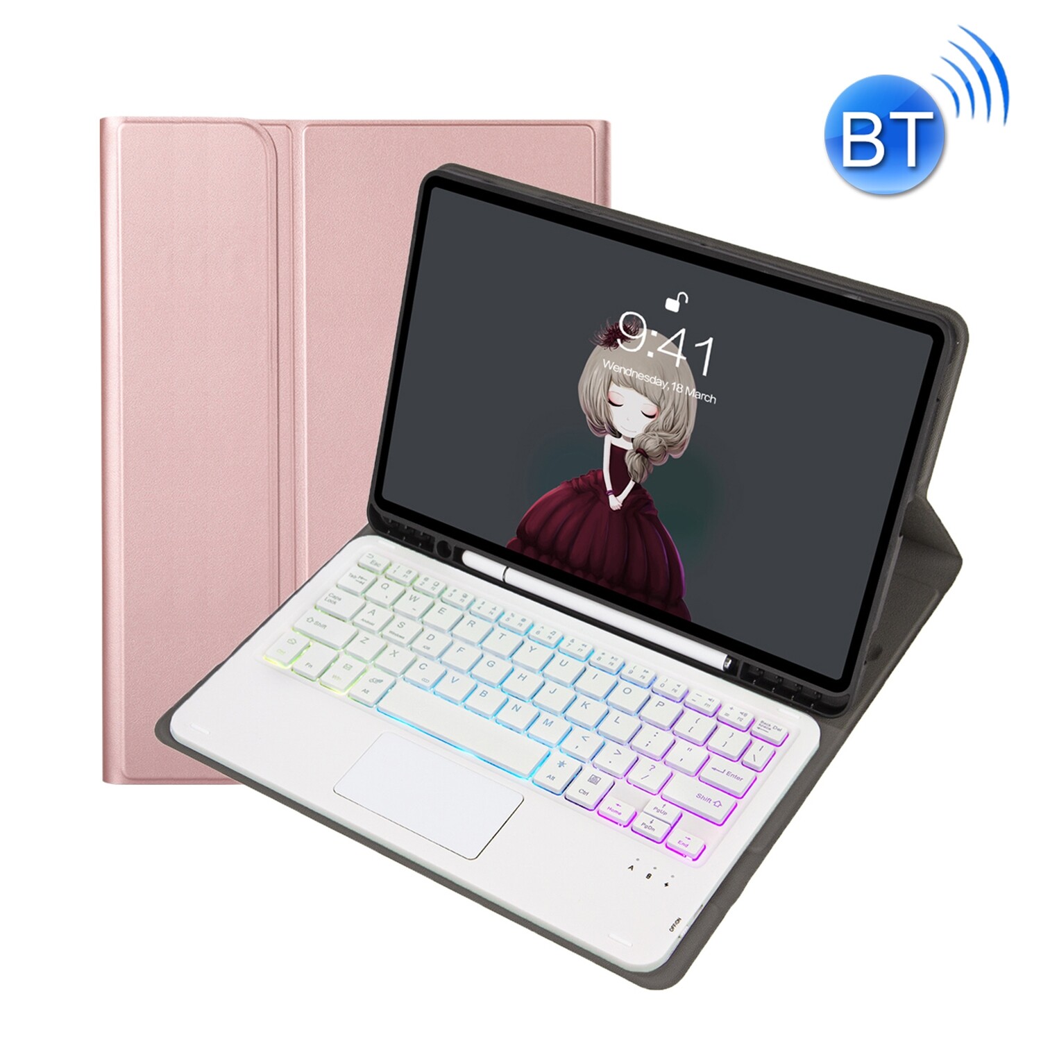 For Samsung Galaxy Tab S8 / S7 A700B-AS Lambskin Texture Backlight Bluetooth Keyboard Leather Tablet Case(Gold)(In Stock)