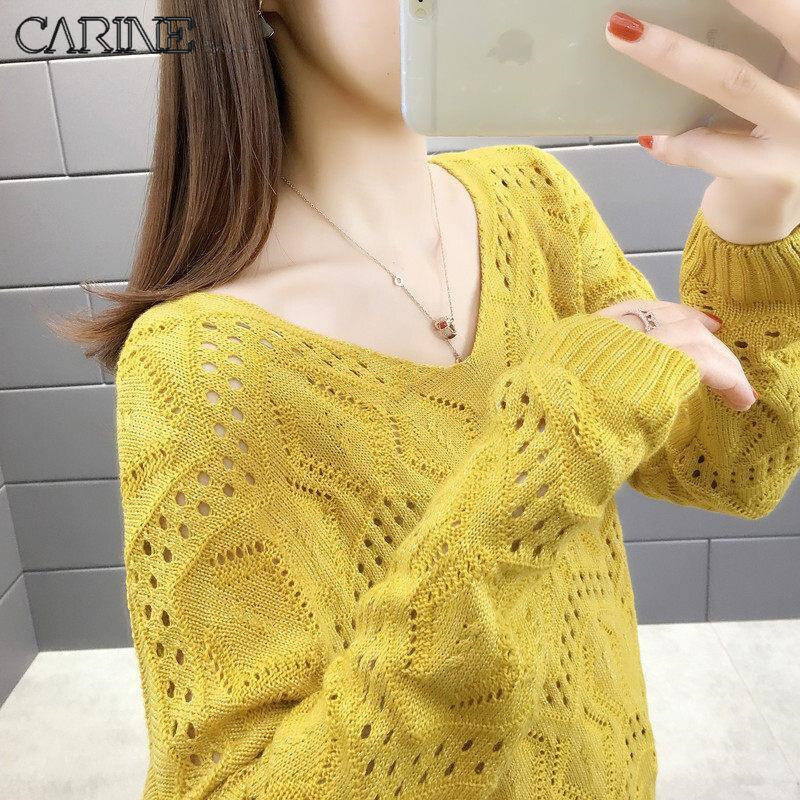 CARINE Korean Women's Sweater Fashion Loose Hollow Knitted Top