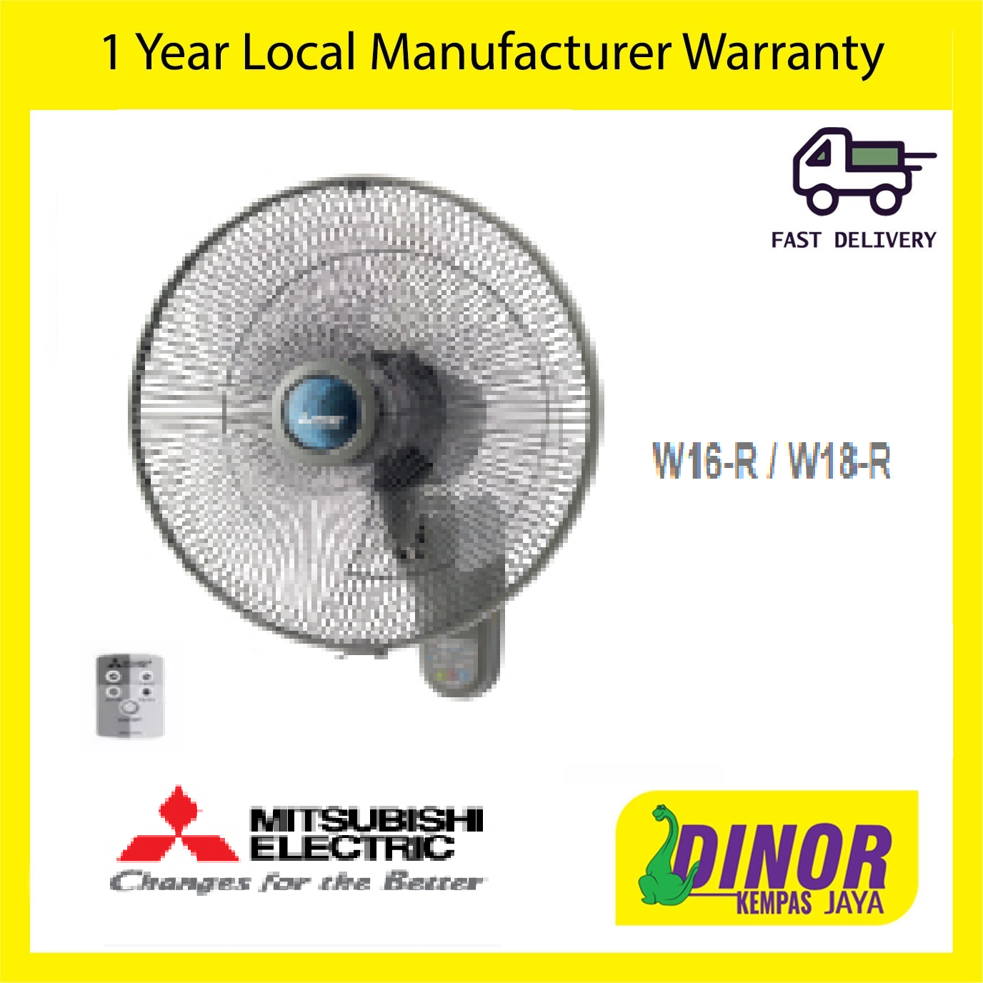 Mitsubishi Electric 18" Wall Fan With Remote Control W18R/W18R W18RA