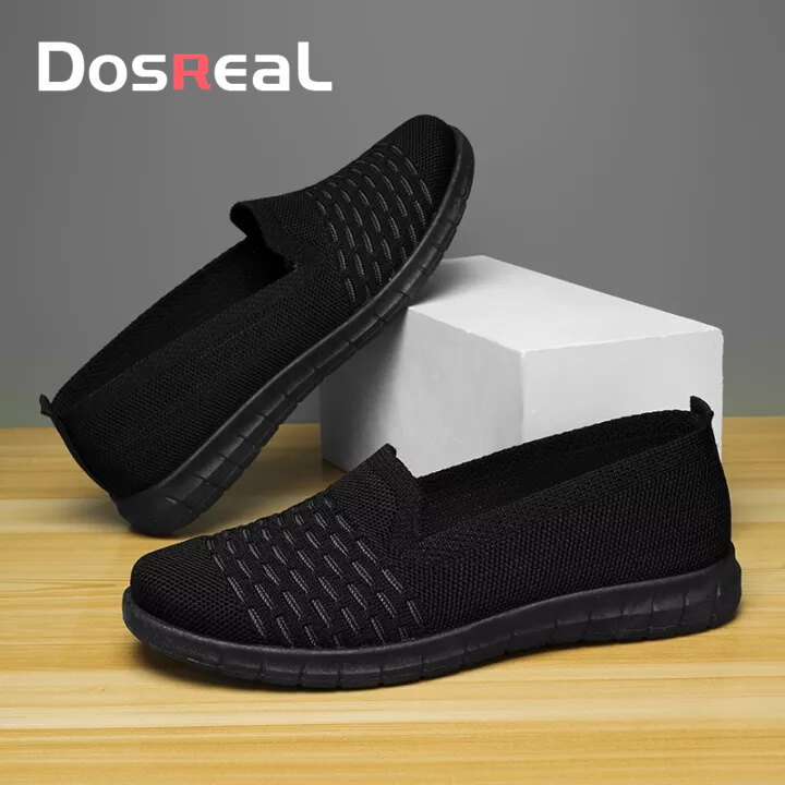 DOSREAL Black Shoes For Women On Sale Korean Style Mesh Summer Women Loafers Slip On Fashion Ladies Sneakers