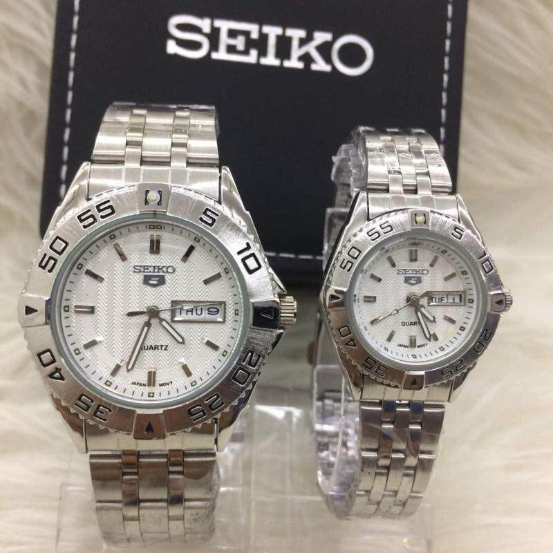 SPECIAL PROMOTION SEIK0 5 ANALOGUE STAINLESS STEEL WATCH SET FOR COUPLES Malaysia
