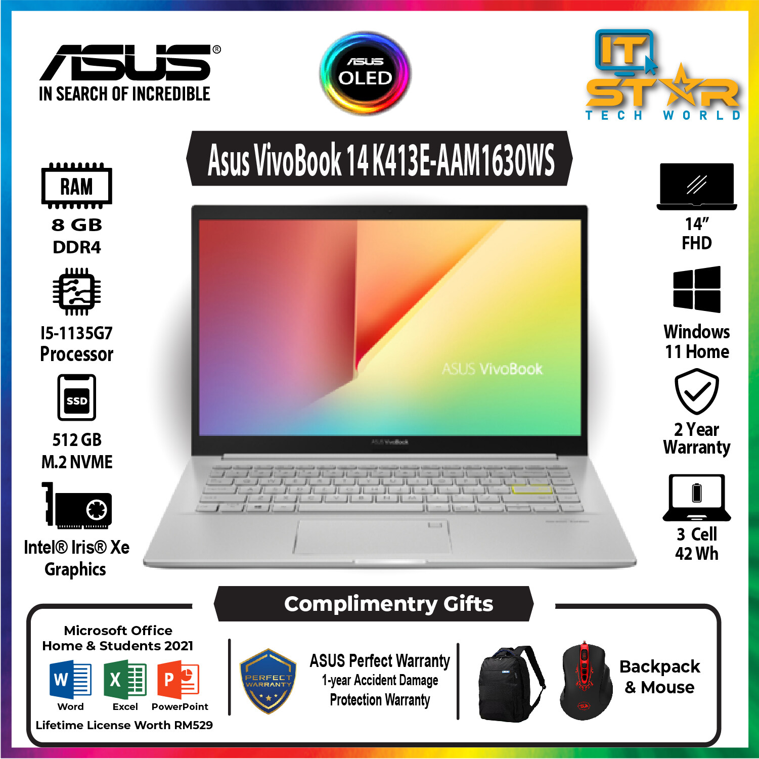 Asus VivoBook 14 K413E-AAM1630WS | I5-1135G7 | 8GB RAM | 512GB SSD ...