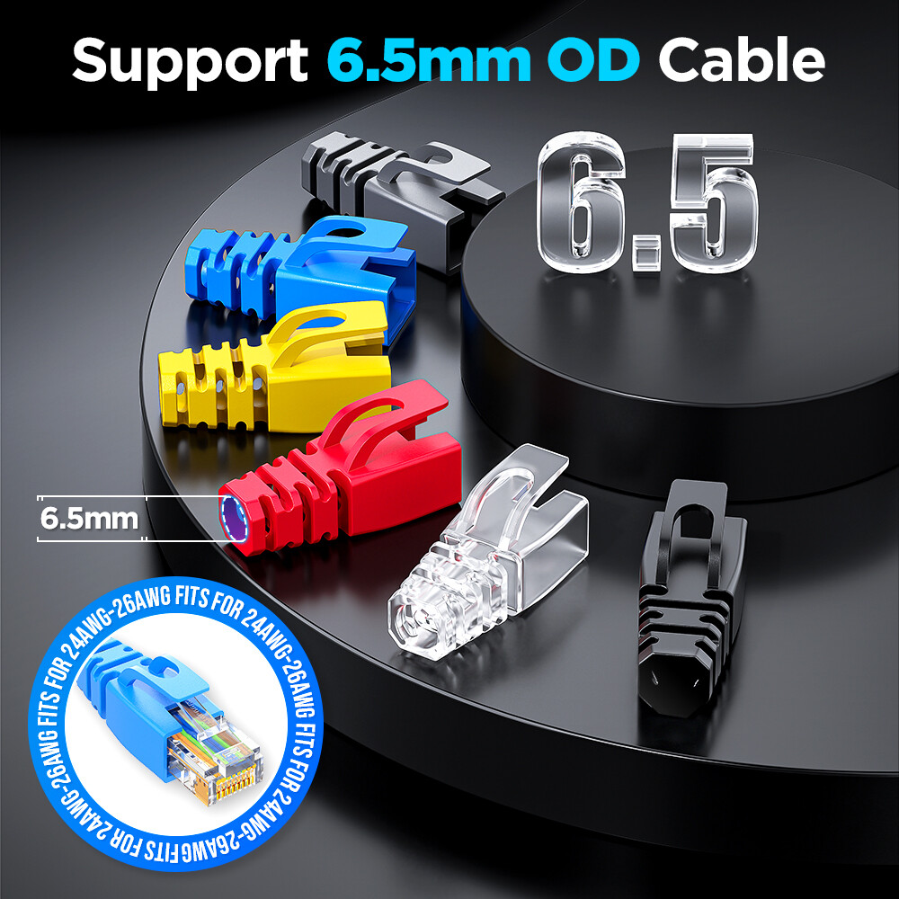 AMPCOM 50PCS RJ45 Ethernet Network Cable Strain Relief Boots Cable Connector Plug Covers for CAT5 CAT5e CAT6