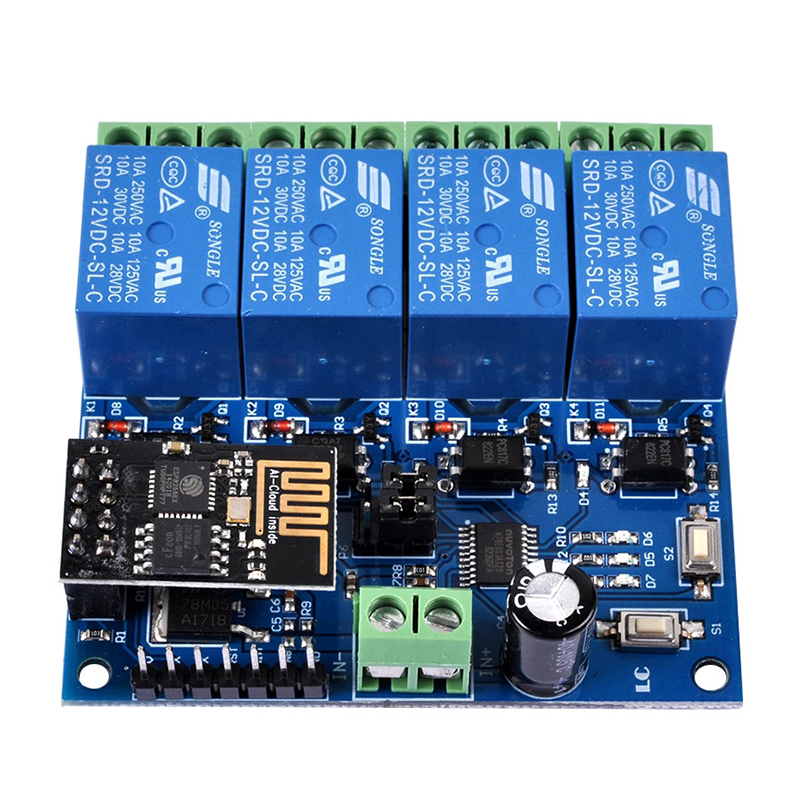 ESP8266 ESP-01 WIFI Module for Smart Home IoT Smart Furniture Application Controller 4 Channel WIFI Relay DC 12V