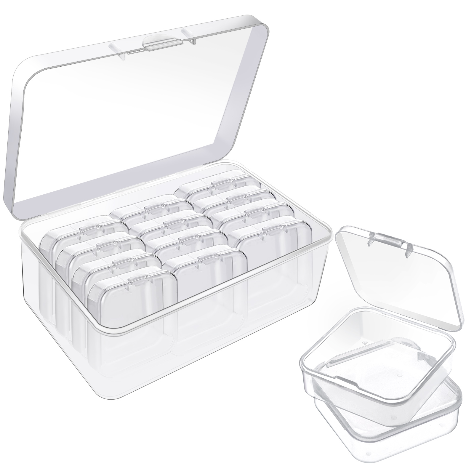 YKS 15 Pieces Plastic Storage Cases Mini Clear Plastic Storage Mixed Rectangular