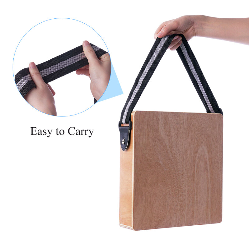 Cajon Trống Hộp Trống Tập Du Lịch Hai Tay Màu Đen, Đệm Trống Hộp Nhạc Gỗ Nguyên Miếng Di Động Có Dây Đeo, Màu Đen