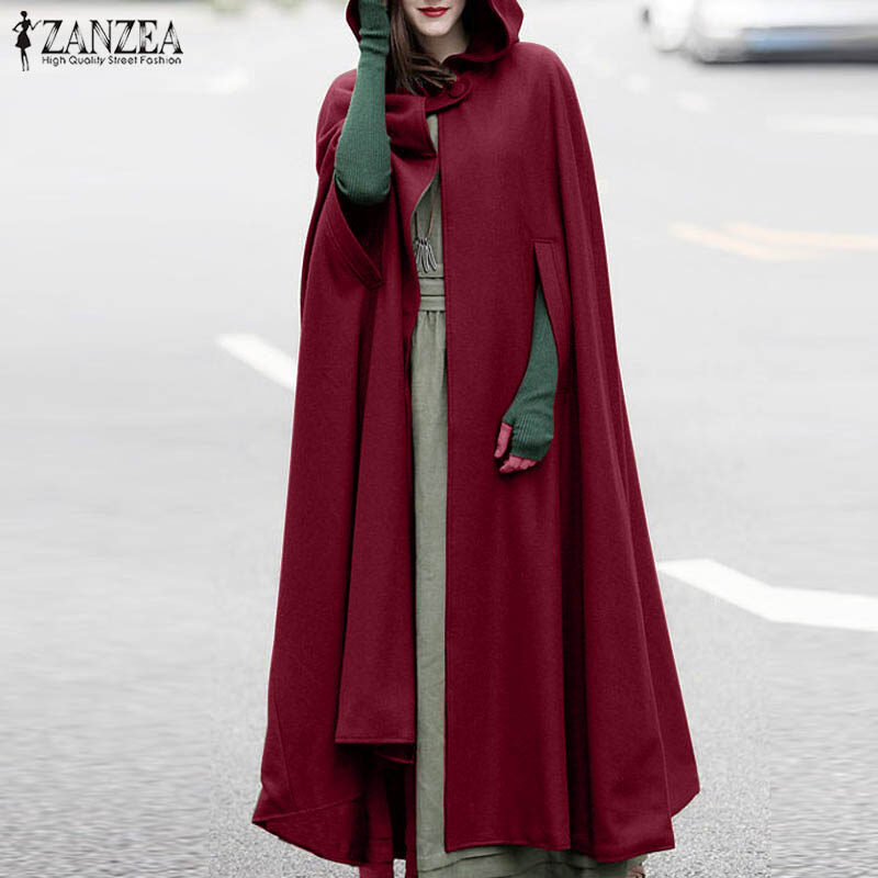 Fancystyle ZANZEA Womens Hooded Overcoat Long Coat Jackets Cloak Poncho Maxi Cape Outerwear