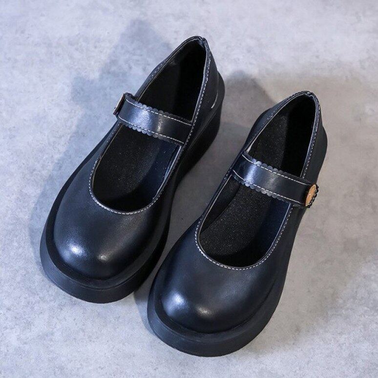 Thời Trang Màu Đen Mary Janes Giày Cao Gót Phụ Nữ Nêm Da Giày Cao Gót Đế Dày Phụ Nữ Đế Dày Giày Cưới Nữ giá rẻ