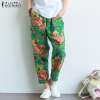 สำหรับผู้หญิง ZANZEA พลัสเอวยางยืดลายดอกไม้หลวมกางเกงยีนส์สตรียาวกางเกง