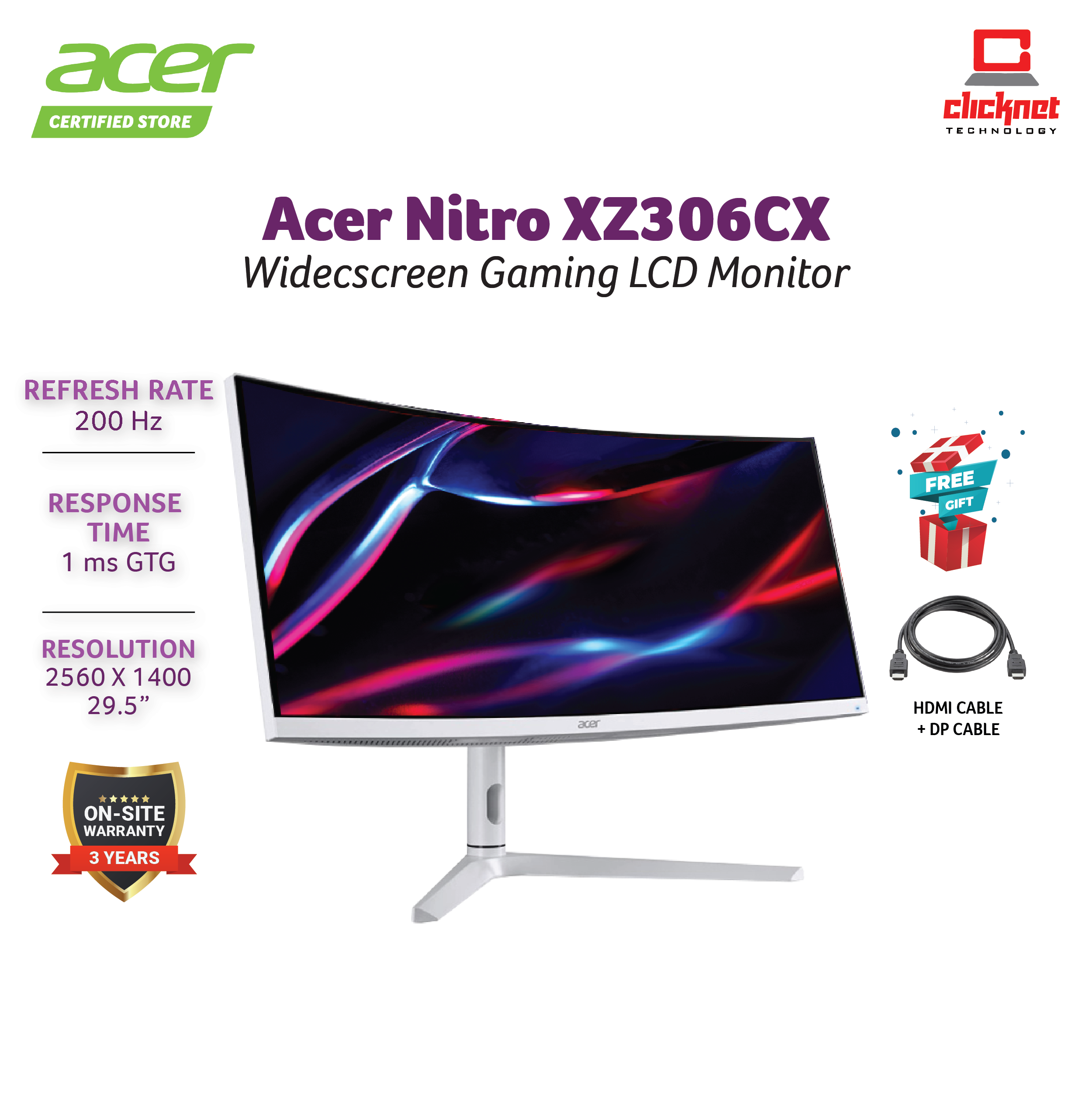 ACER NITRO XZ6 XZ306C XWMIIPPHX 29.5'' WFHD CURVED LED 200Hz