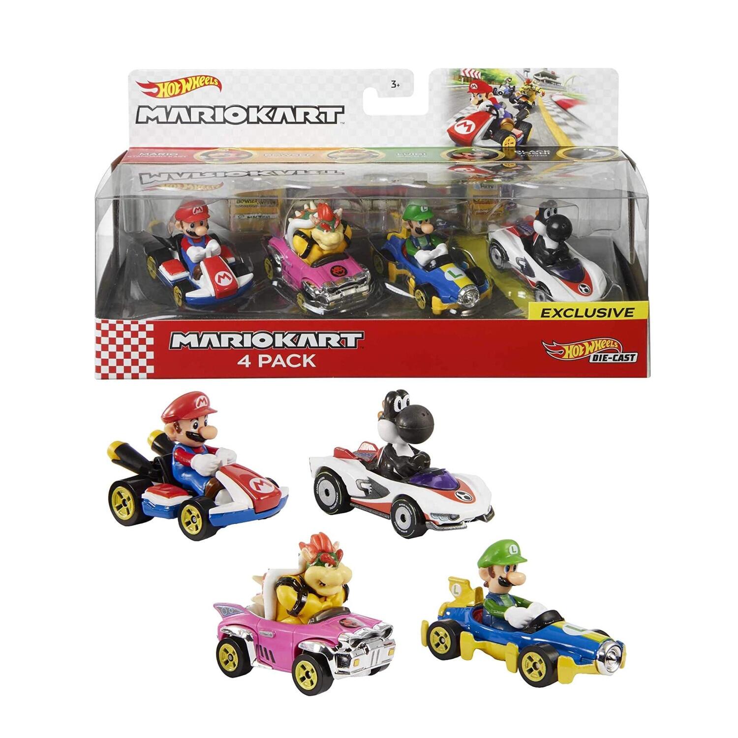 Hot Wheels Mario Kart Vehicle 4-Pack Set Fan-Favorite Characters 164 ...