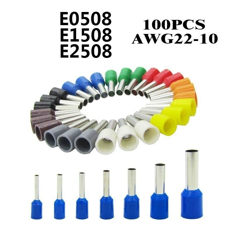 100 Cái/gói E0508 E7508 E1008 E1508 E2508 E4009 E6012 Cách Nhiệt Đai Khối Thiết Bị Đầu Cuối Kết Thúc Dây Dây Kết Nối, Thiết Bị Đầu Cuối Uốn Điện