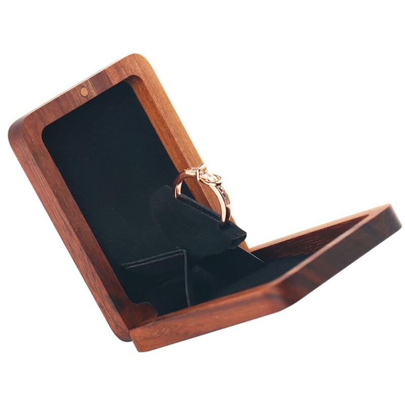 “{ ——： Engagement Flat Ring Box-Proposal Wooden Ring Box-Wedding Ring Box Gift