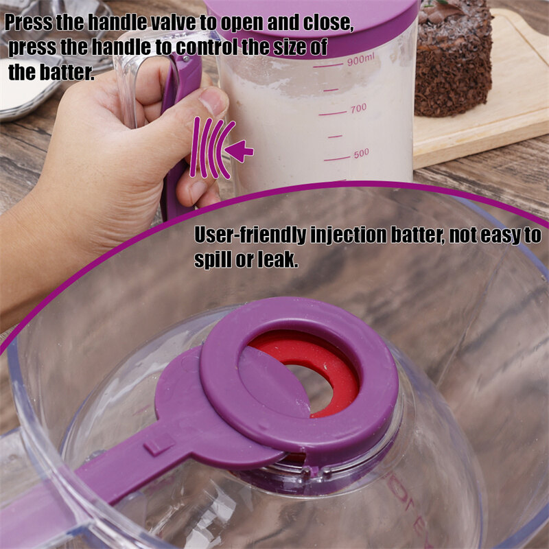 900ml Batter Dispenser Baking Cream Flour Paste Separator Pancake Cupcake Pastry Muffin Measuring Cup Funnel Kitchen Accessories