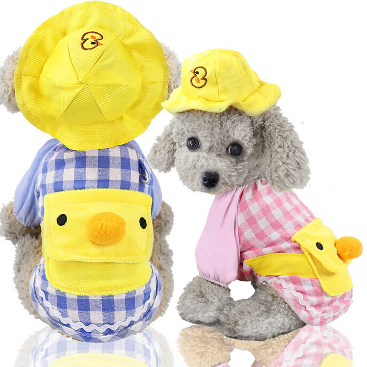 DY Loving Grid Dog Shirt Breathable Duck Cosplay Pocket with Yellow Cap