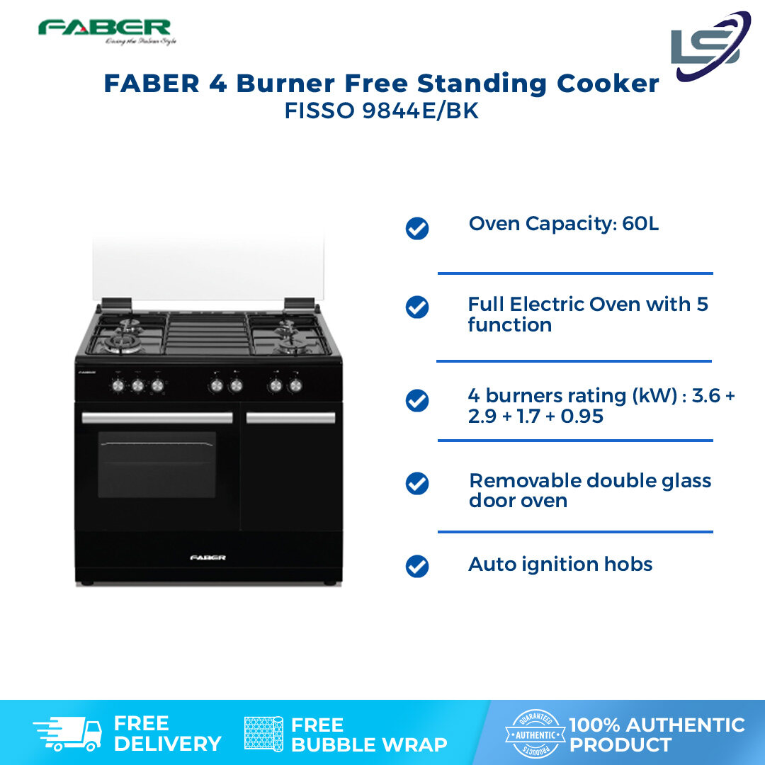FABER 4 Burner Free Standing Cooker FISSO 9844E/BK Oven Capacity 60L