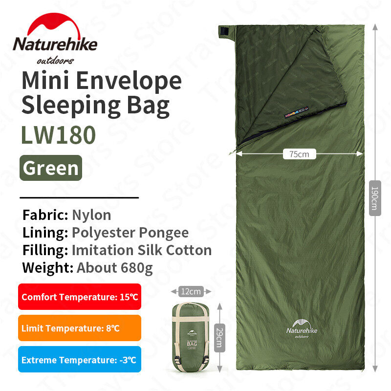 Naturehike New Arrival LW180 Upgraded Envelope Mini Sleeping Bag Ultralight Outdoor Camping Spring Summer Waterproof Cotton Splicing Sleeping Bag