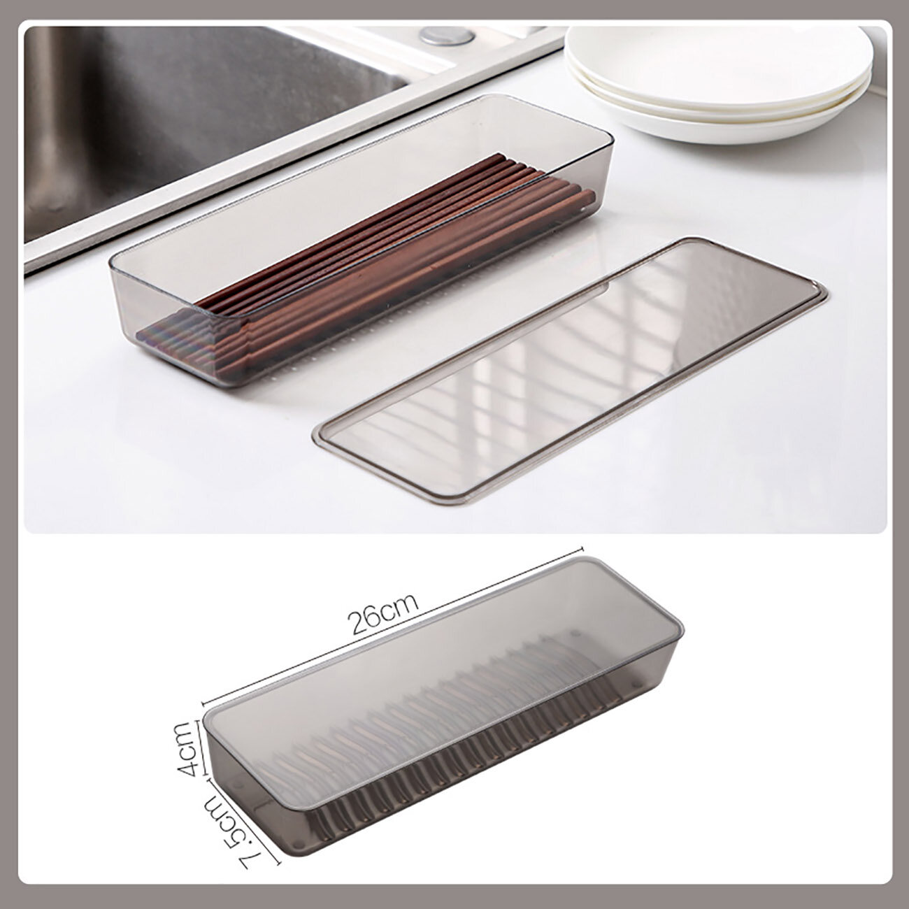 CNMF Rectangular Chopsticks Box with Cover Spoon Storage Rack Kitchen Dustproof Flatware Storage Box