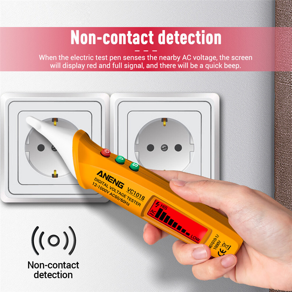 Non-contact Digital Intelligent AC Voltage Meter 12V-1000V Voltmeter Buzzer Detector Backlit Screen