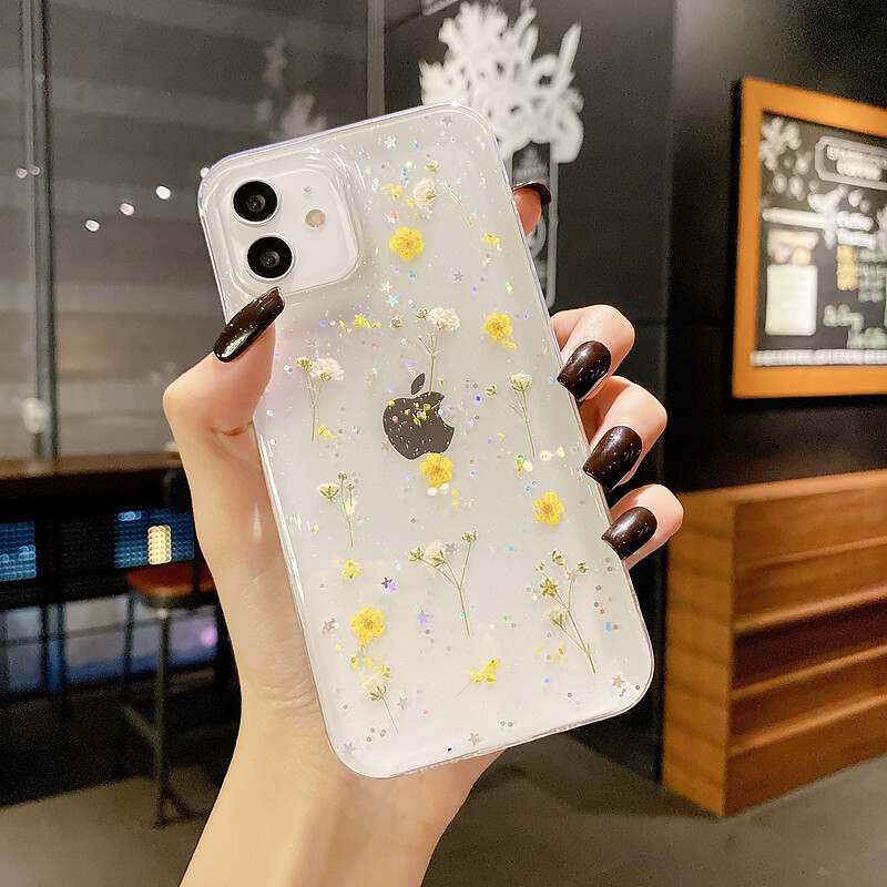 CrashStar Real Dried Flowers Soft Case For iPhone 15 14 13 12 11 Pro Max Mini X XS XR 8 7 6 6S Plus + SE 2020 Transparent Clear Phone Casing Cover Fast Delivery