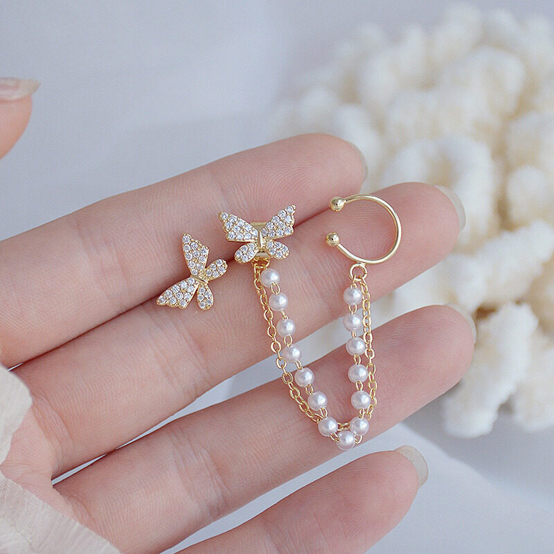 Phong Cách Hàn Quốc Thanh Lịch Kim Cương Giả Dễ Thương Bông Tai Khuyên Nụ Hình Con Bướm Cho Nữ Bé Gái Quà Tặng Trang Sức Dây Chuyền Kim Loại Thời Trang