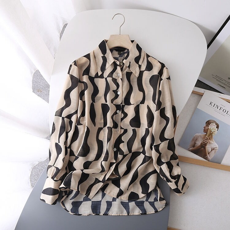 NEW original Massimo Dutti Spanish MD European and American clothing 2023 spring and summer new thin style abstract women's casual shirt tops New style
