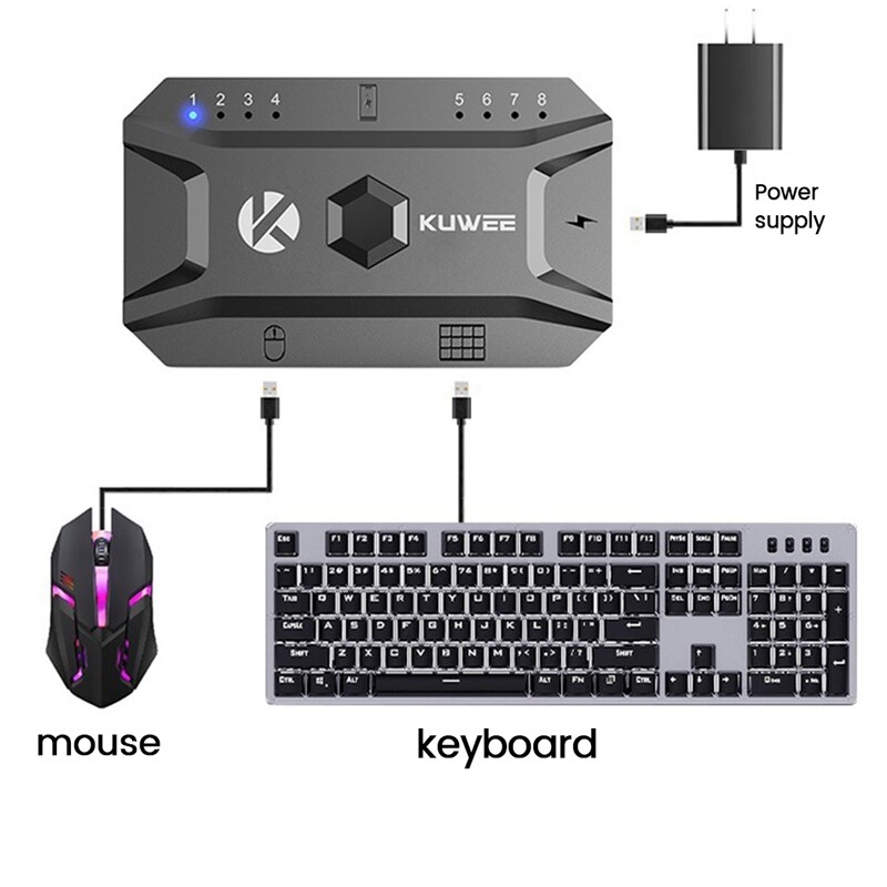 Keyboard Mouse Converter Bluetooth Hub USB 5.0 Converter Wired Keyboard&Mouse to Wireless Hub Adapter Support 8 Devices for Tablet,Laptop,Mobile
