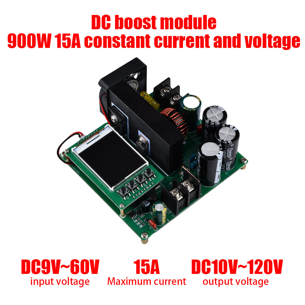 DC Boost Converter CNC 9V~60V to 10V~120V 15A 900W Adjustable Voltage Regulator Module with Cooling Fan