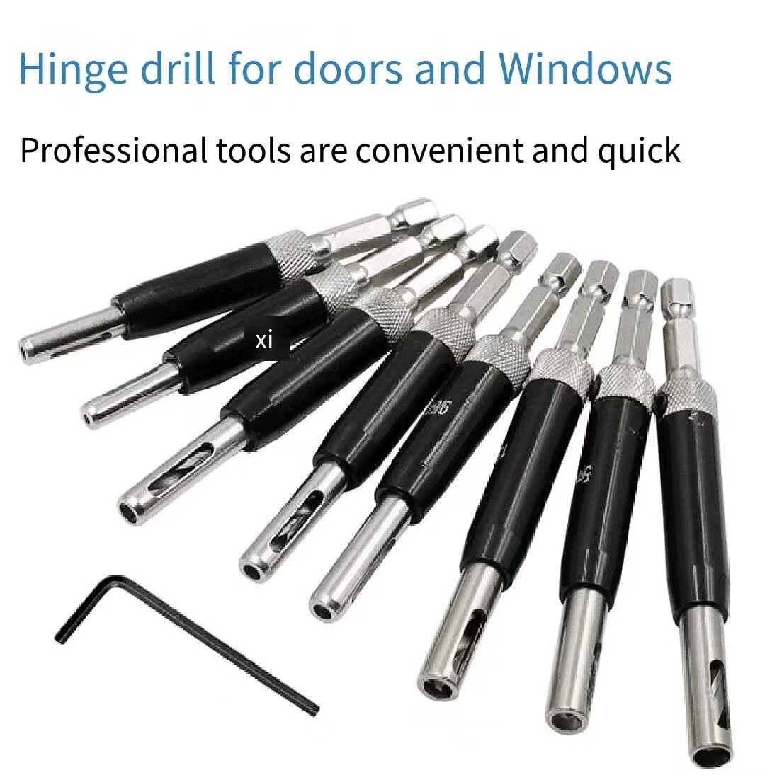 8pcs Black Hinge Drill Woodworking Drill Bit Set Hexagonal Handle Hole Locator Hinge Hinge Hole Opener