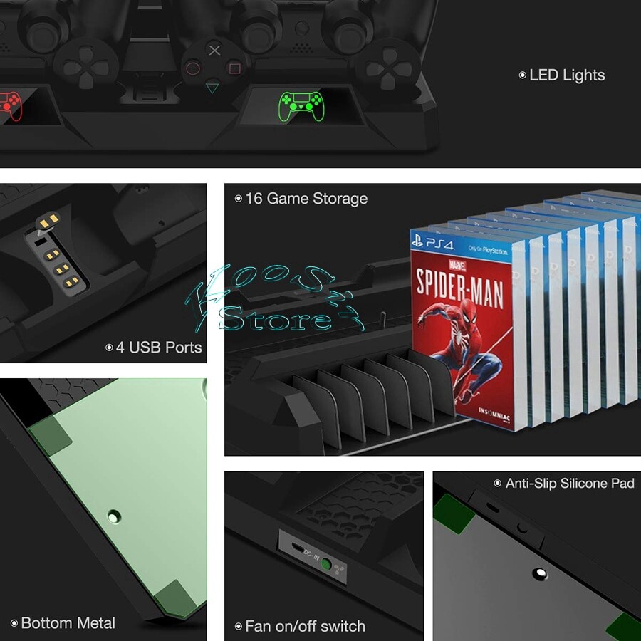 PS4/ PS4 Pro/ PS4 Slim Giao Diện Điều Khiển Dọc Đứng 2 Điều Khiển đế sạc 2 quạt tản nhiệt 16 Trò Chơi Lưu Trữ Cho Sony PlayStation 4