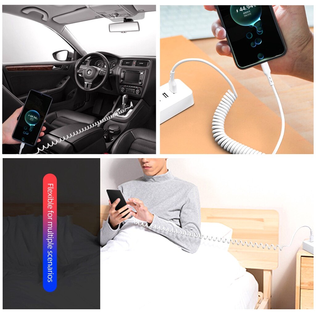 Fonken 66W 6A Car Spring Type C Data Cable for Huawei Mate 40 Pro Super Fast Charging Type-C Charge Cable For Phone