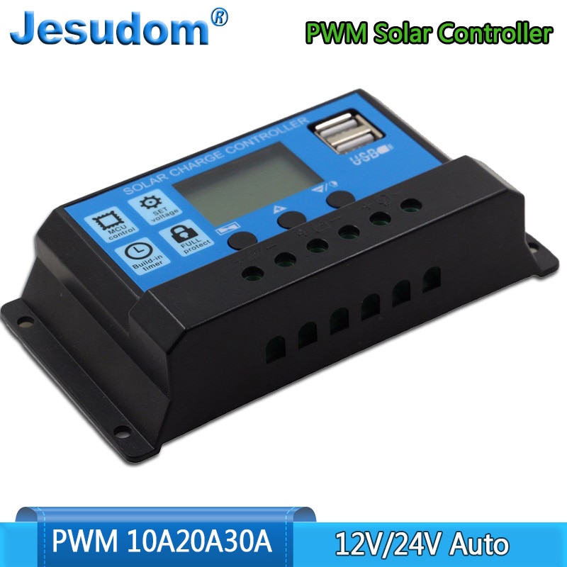 Bộ Điều Khiển Năng Lượng Mặt Trời PWM LCD 30A 20A 10A 12V/24V Đèn Điều Chỉnh Bộ Sạc Tấm Pin PV 100W 200W 300W 400W 500W