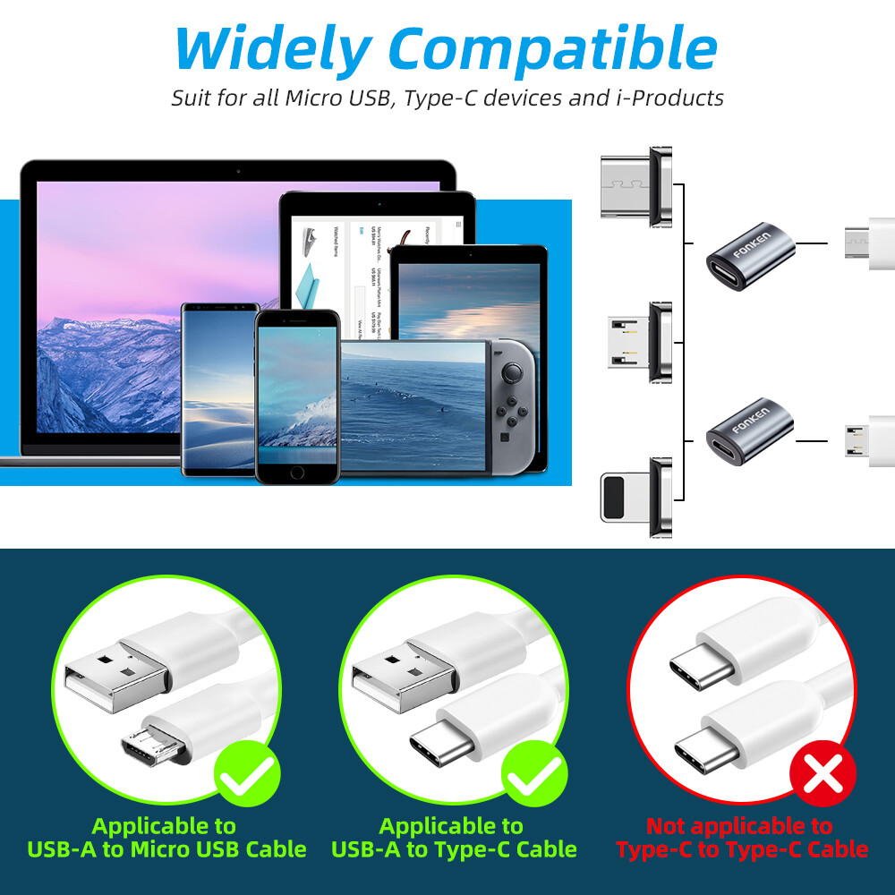 Fonken Magnetic Cable Plug Tip Usb Cable Connector Type C Magnetic Charge Adapter Micro Usb Magnet Cable Converter Charger