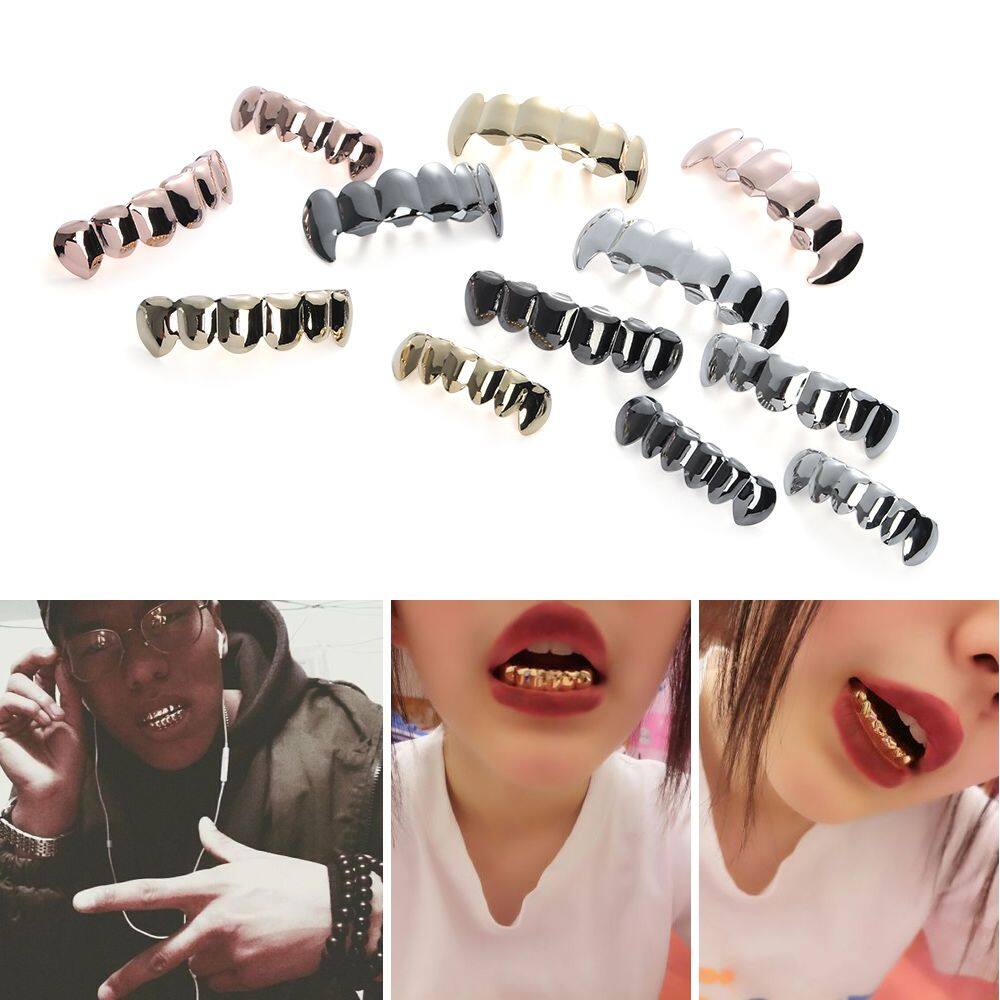 Fashion Gold Plated Body Jewelry Vampire Fang Tooth Cap Top and Bottom Grillz Teeth Grillz Mold Kit