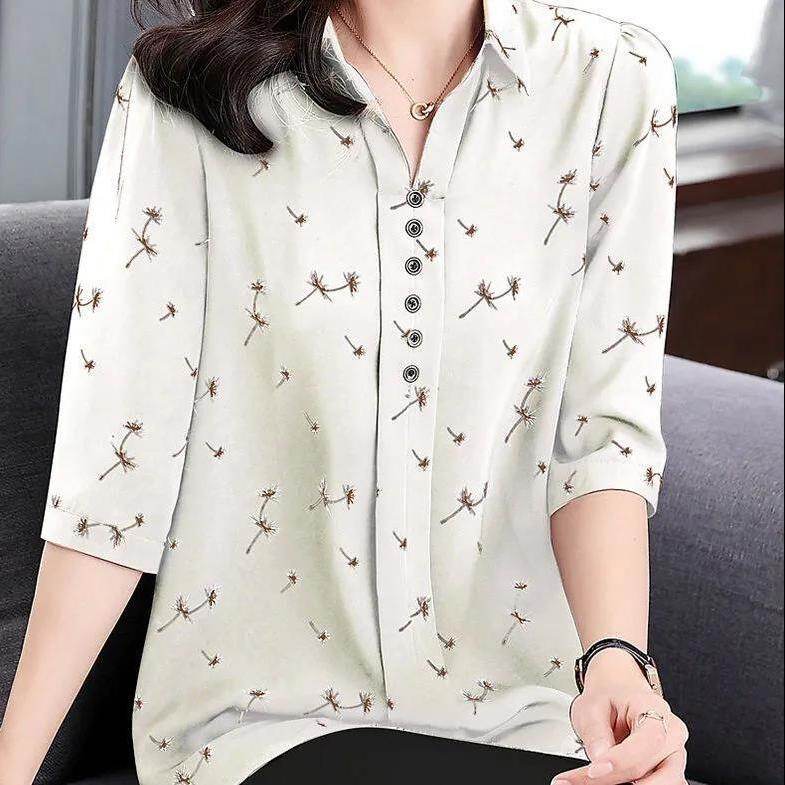 【SW】Large Chiffon Shirt 3/4 Sleeve Top