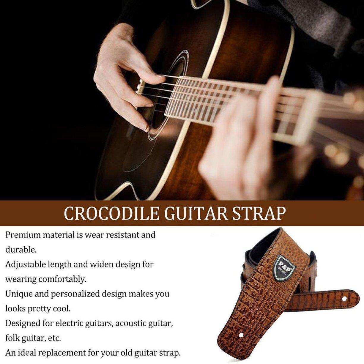 [Giá Rẻ] Dây Đeo Đàn Guitar Da Cá Sấu Dây Đeo Vai Đàn Ghi Ta Điện Điều Chỉnh Được