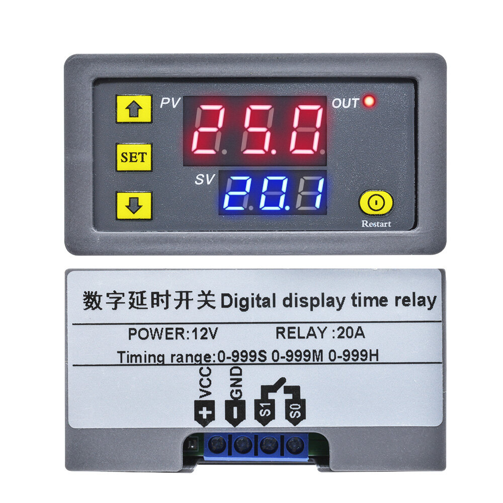 Original Diymore 12V Thermostat Cycle Timer Delay Dual Display Relay Module 0-999 hours