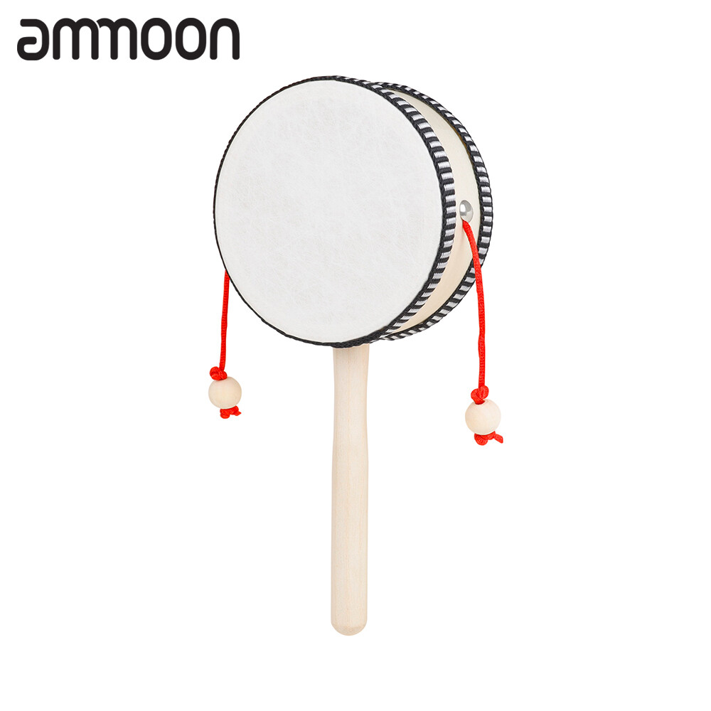 ammoon]4-in-ch Rattle-drum Wooden Shaking Drum Rattle Spin Drum