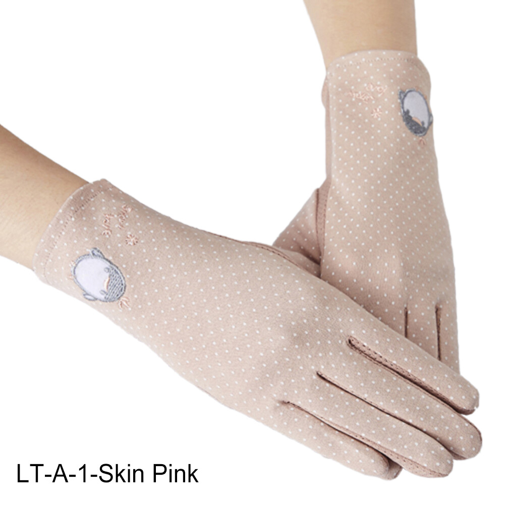 windycat Women Rabbit Ear Dotted Thin Cotton Anti UV Slip Touch Screen Driving Gloves