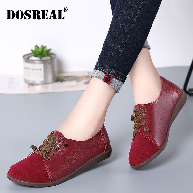 DOSREAL Flat Shoes For Women Big Size 35-43 Leather Casual Shoes Korean Slip On Loafers Laides Flats Women Shoes