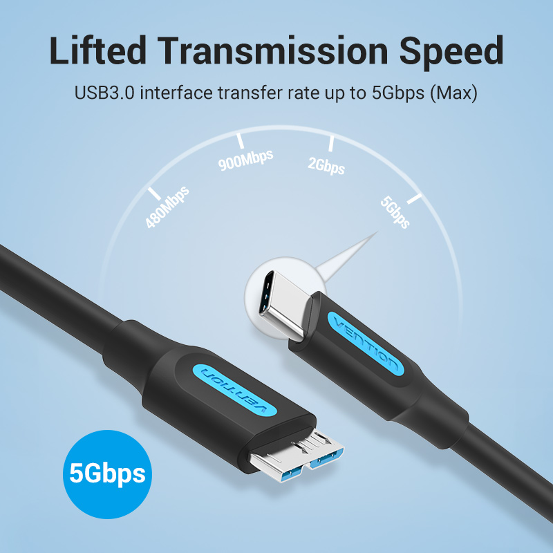 Vention Type C to Micro USB 3.0 Cable 5Gbps Fast Data Transfer USB Male C to Micro Male B Cable 1 Meter for Mobile Western Seagate Toshiba Canvio Hard Drive HDD SDD Type C Micro B Cable
