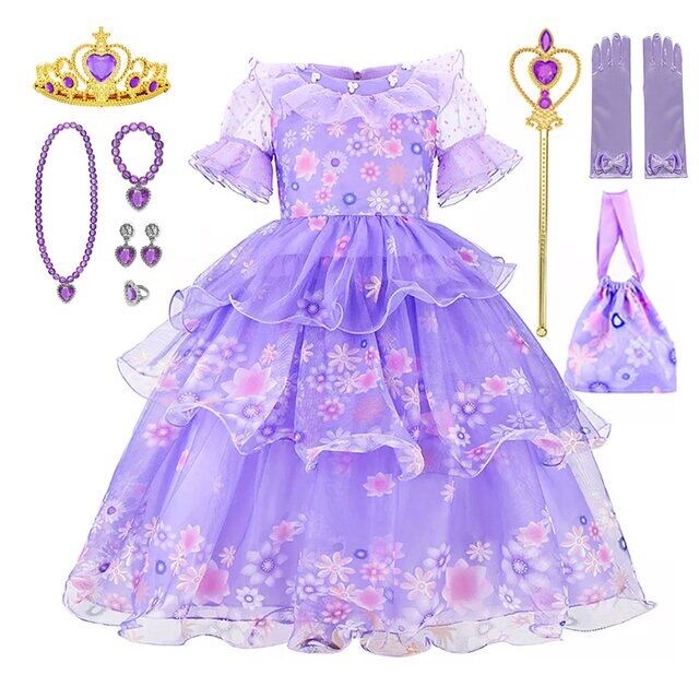 1 New Encanto Costume For Girls Princess Dress Suit Cosplay Charm Isabela Mirabel Dolores Carnival Birthday Party Clothes