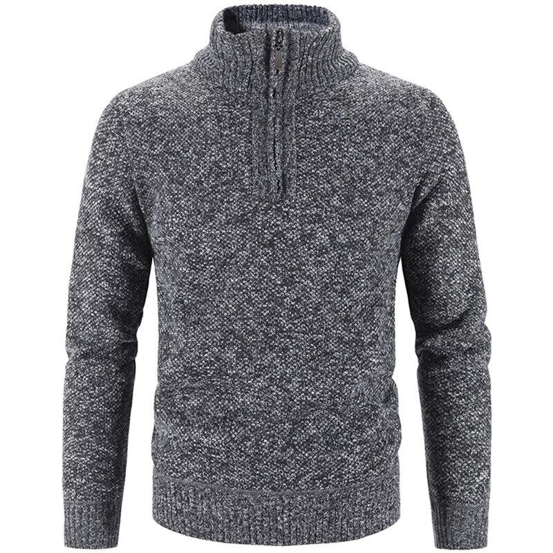 Winter Men's Fleece Thicker Sweater Half Zipper Turtleneck Warm Pullover Quality Male Slim Knitted Wool Sweaters For193_voghion.com