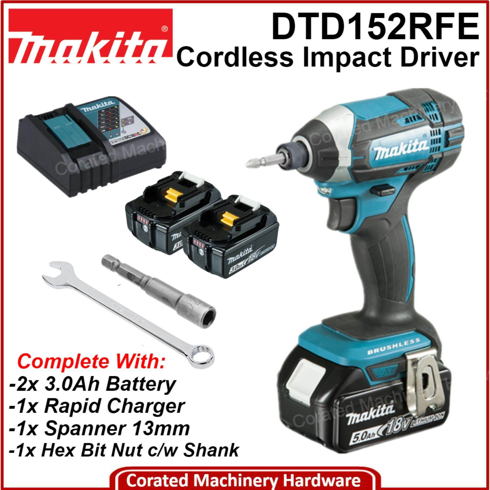 CORATED Makita DTD152RFE 18V Hex.Cordless Impact Driver c w 2pc